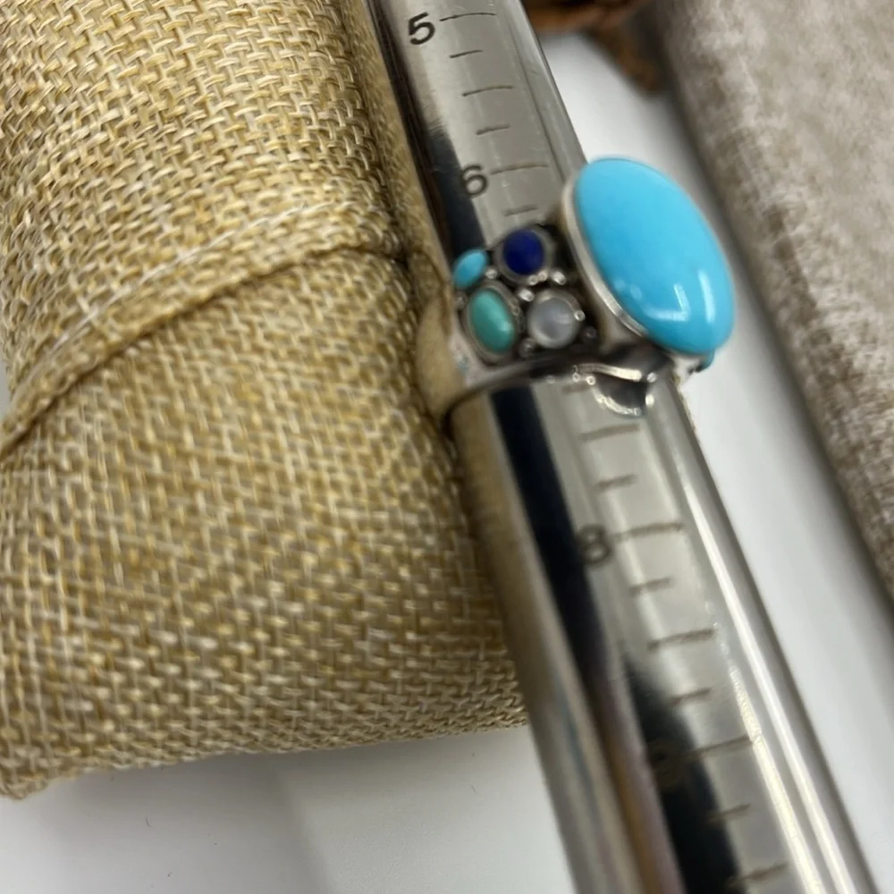 💠Vintage Southwest Style Sterling Silver Ring with Turquoise Gemstone Size 7